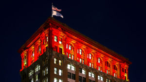 Security Mutual Life Insurance Company of New York Building at Night With Red Lights